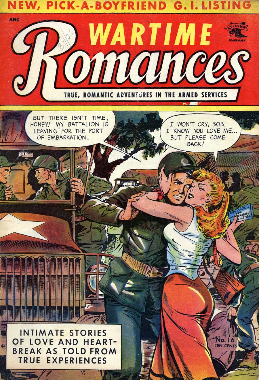 Wartime Romances #16 st. john 1950s golden age romance comic book cover by Matt Baker