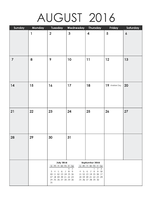 August 2016 Printable Calendar Portrait, August 2016 Blank Calendar, August 2016 Planner Cute, August 2016 Calendar Download Free