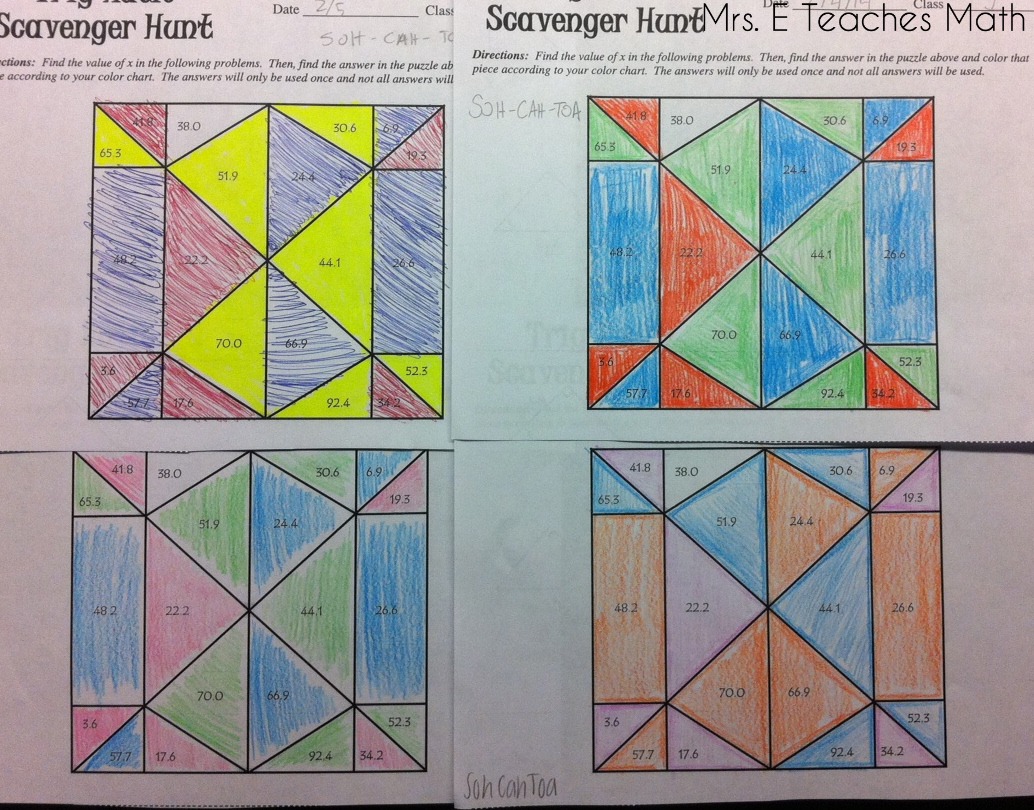 Trig Ratio Scavenger Hunt (free download) - activity for geometry students  |  mrseteachesmath.blogspot.com