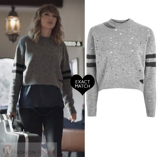 Taylor Swift in grey stripe sleeve sweater in AT&T commercial TV