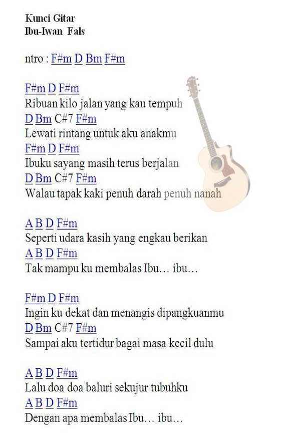 Lirik Lagu Rindu Ibu Chord