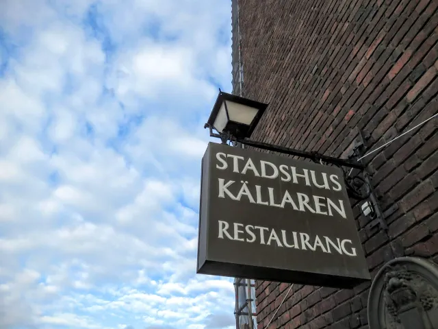 Stadshuskällaren Restaurang sign at the Stockholm City Hall