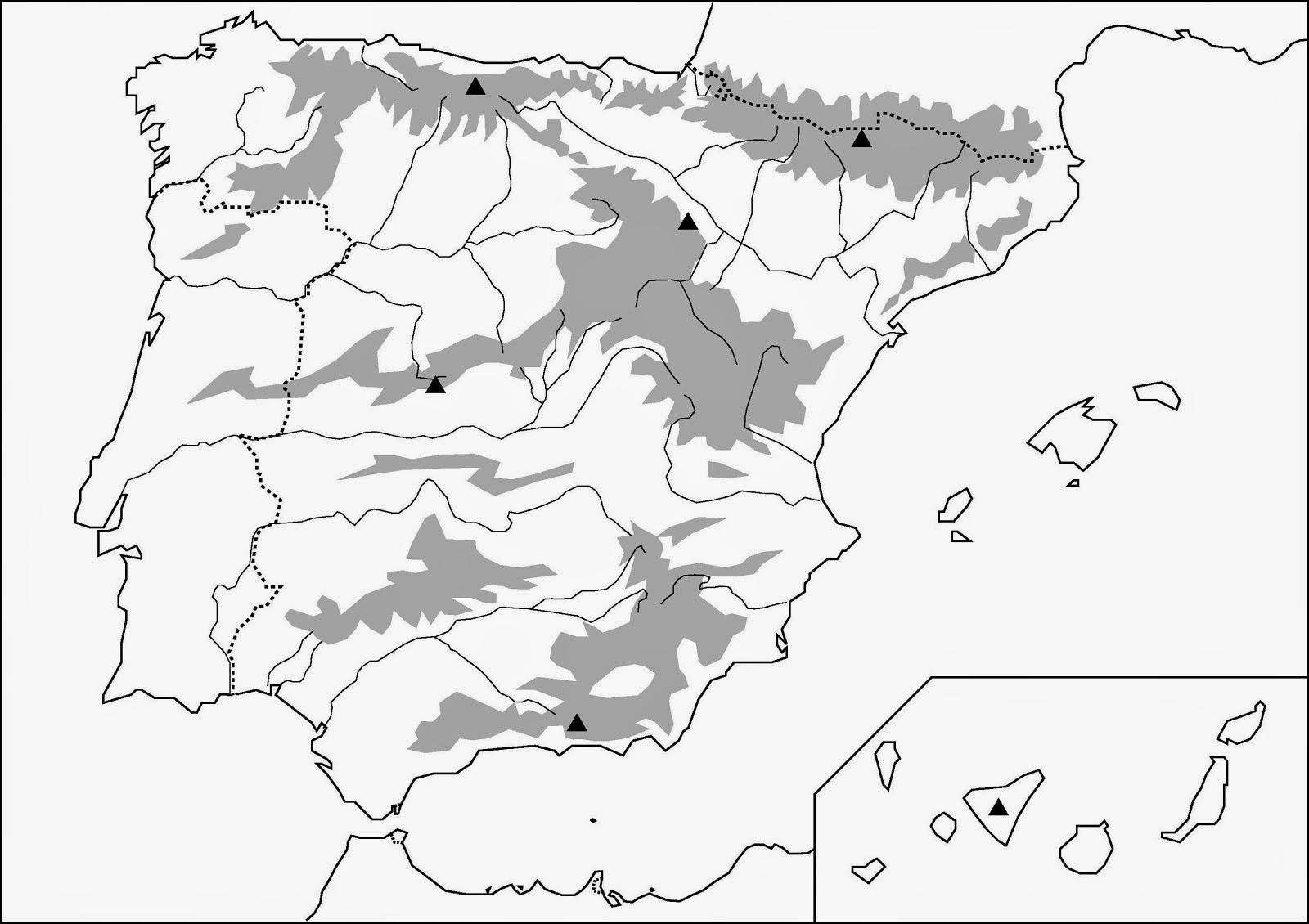 Educación Primaria en el Zapatito MAPA FÍSICO MUDO. ESPAÑA Educación Primaria en el Zapatito MAPA FÍSICO MUDO. ESPAÑA