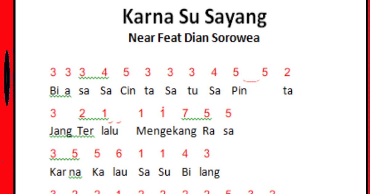 Not Angka Lagu Karna Su Sayang Near Ft. Dian Sorowea Not Angka Lagu Karna Su Sayang Near Ft. Dian Sorowea