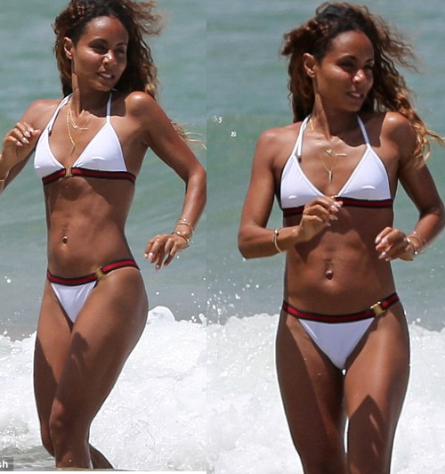 41year old Jada Pinkett showcases perfect body,hits the beach with daughter...