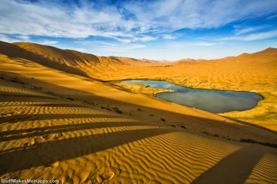 Desert with the Highest Fixed Dunes and Mysterious Lakes