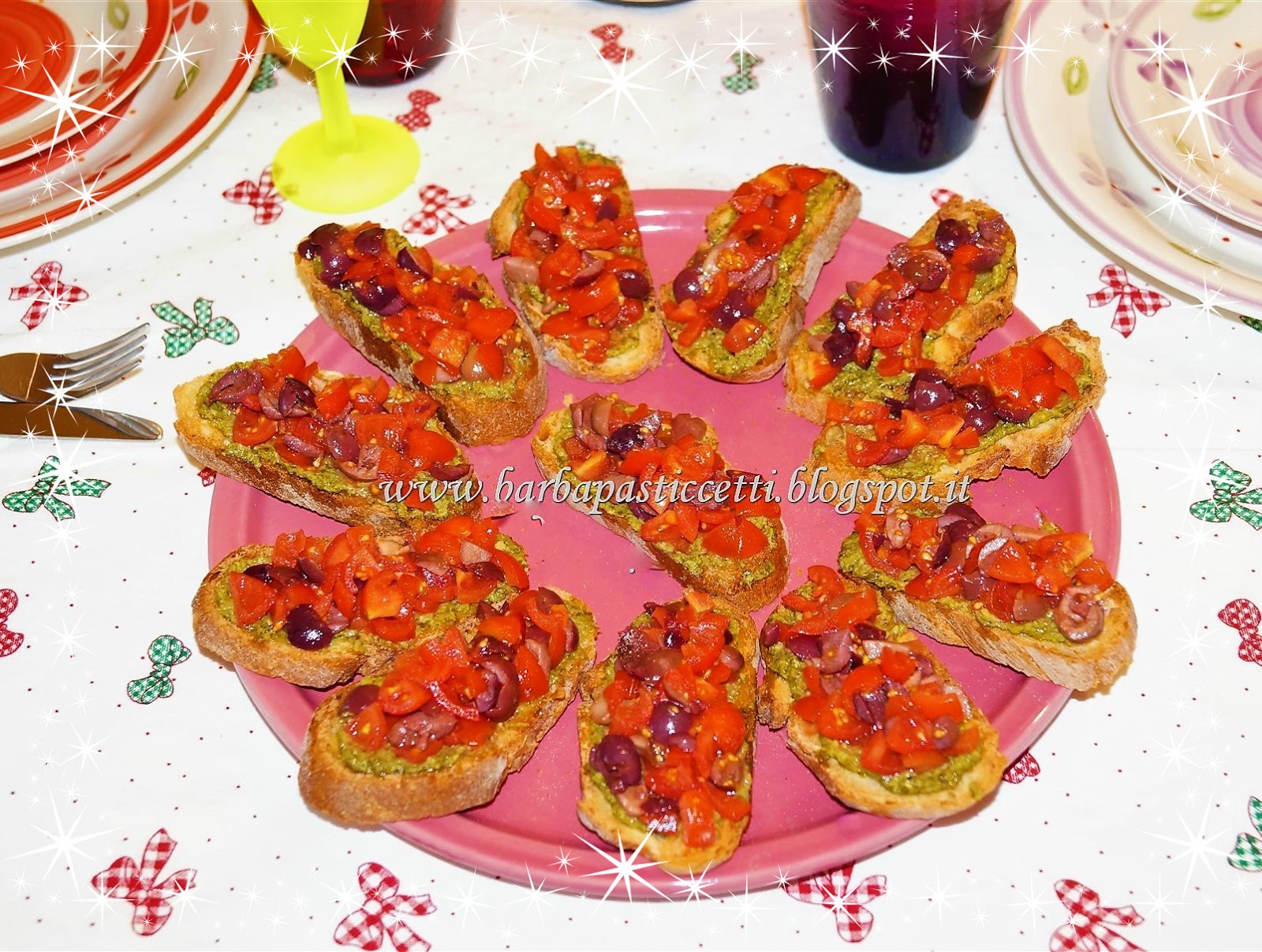 I Barba pasticcetti! Bruschette con pesto di rucola, pachino ed olive!
