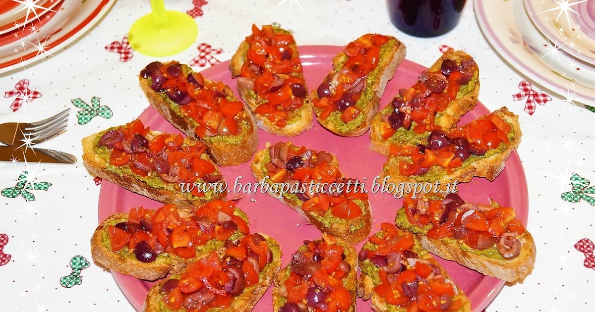 I Barba pasticcetti! Bruschette con pesto di rucola, pachino ed olive!