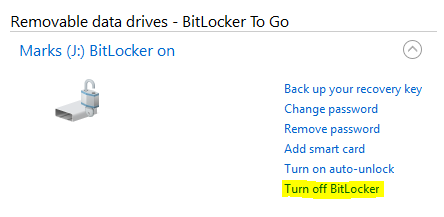 BitLocker Turn off Option