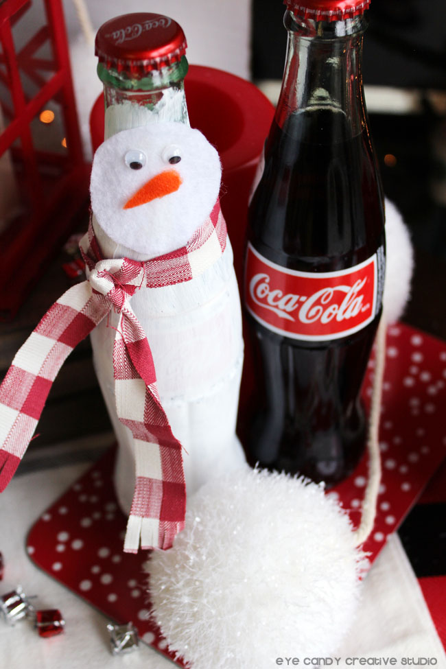 snowman bottle craft, bottle of coca cola, snowball, gift giving idea