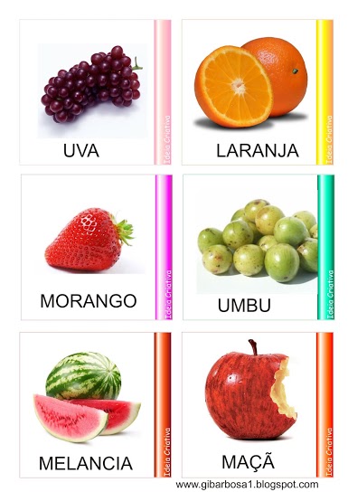 fichas com as frutas e seus nomes