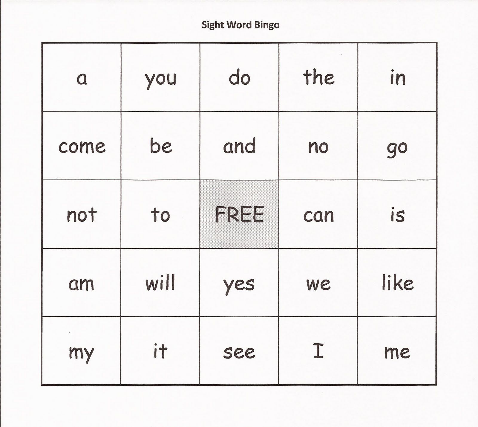 SightWordBingo 1 - Kindergarten Sight Word Activities