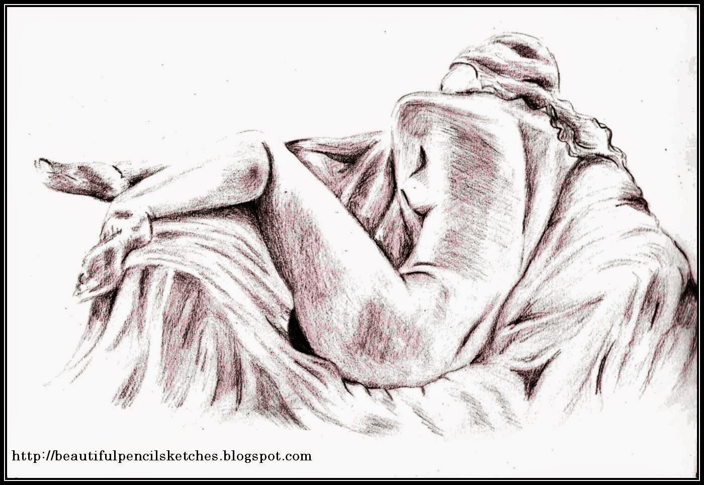 Pencil sketch of beautiful girl lying on sofa 140415 drawing beautiful figure