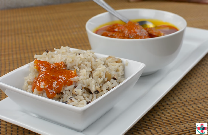 Rice and Beans Served with Stew Rice and Beans Served with Stew