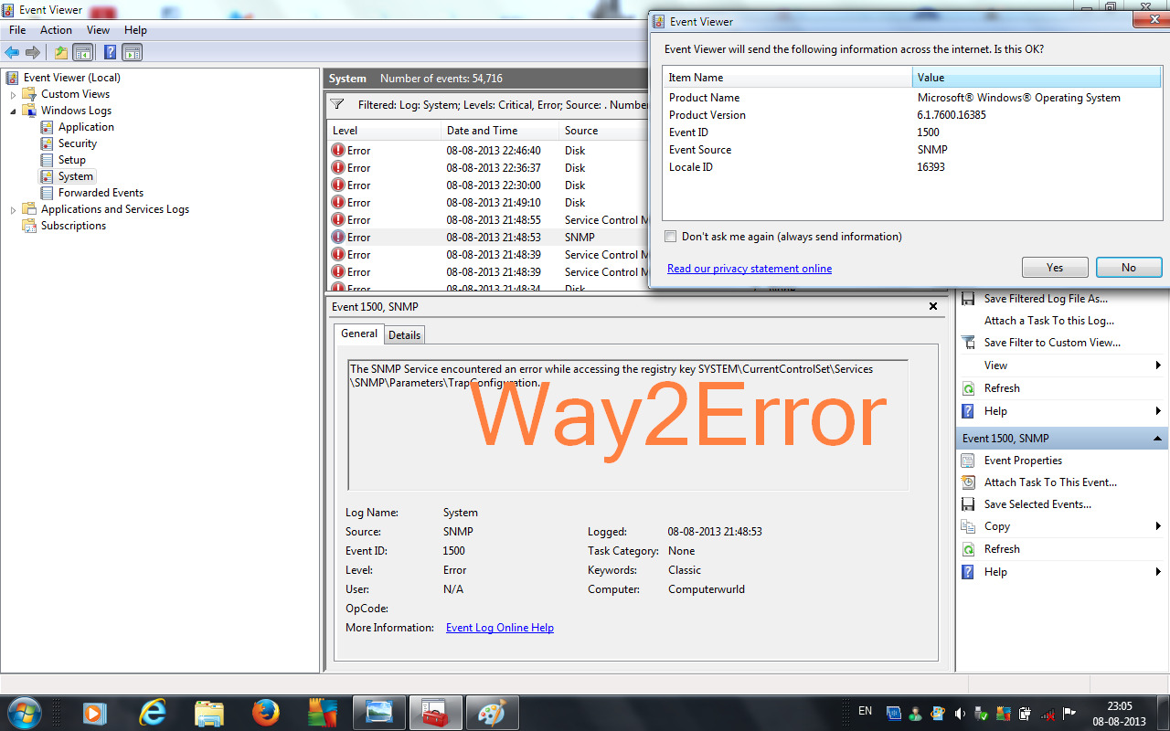Troubleshooting Windows Errors And Solutions SNMP Event 1500 windows 7