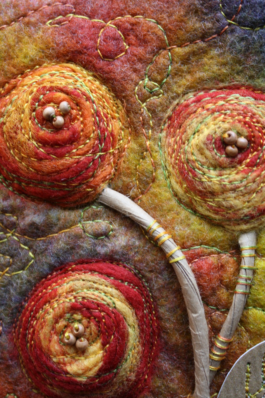 artfully distressed: Stitched postcard #1 - felted flowers