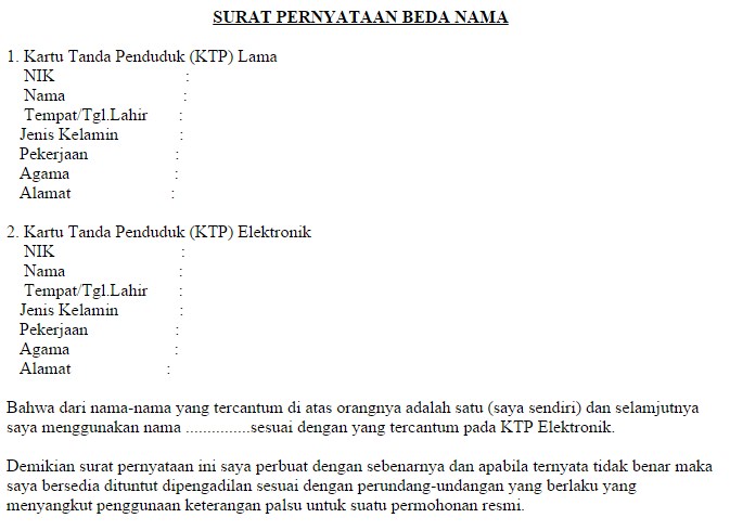 Kumpulan Surat Menyurat Surat Pernyataan Beda Nama