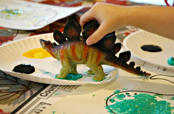 Dinosaur Stomp Painting- Preschool Process Art