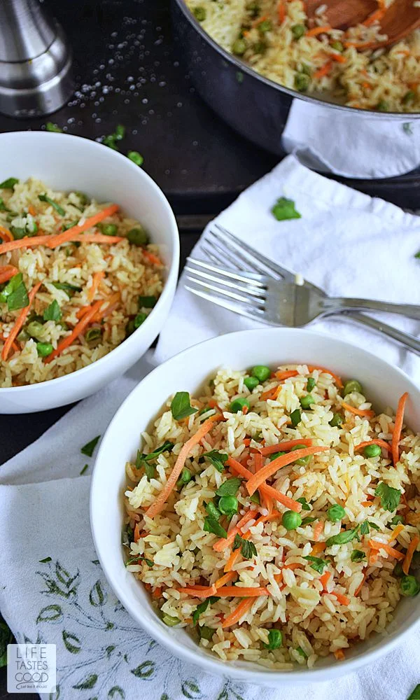 Homemade Rice Pilaf | by Life Tastes Good is an easy side dish that is loaded with fresh flavors, and it is decidedly better for you than boxed rice mixes!