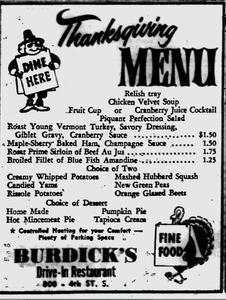 Vintage American Thanksgiving: 1951 Thanksgiving restaurant menu ...