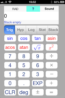 iOS App SciStatCalc screenshot - Display of first segment - scientific calculator, trigonometric functions, square, square-root