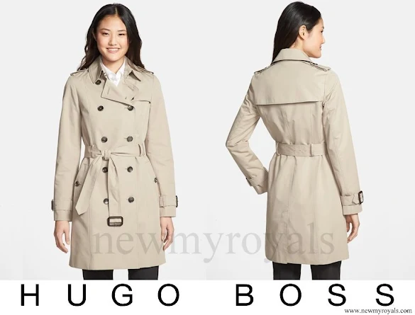 Queen Letizia wore Hugo Boss Cascadia Double Breasted Trench