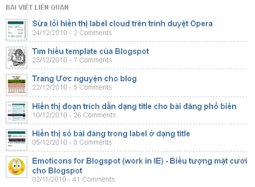 Bài viết liên quan cho Blogspot