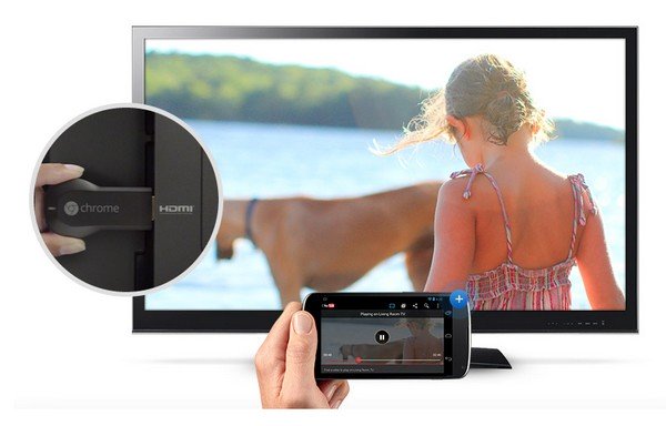 Google introduced Chromecast, HDMI key sold 35 dollars and allows you to stream your content from external devices (smartphones, tablets, PCs, etc.). Directly on your TV via WiFi