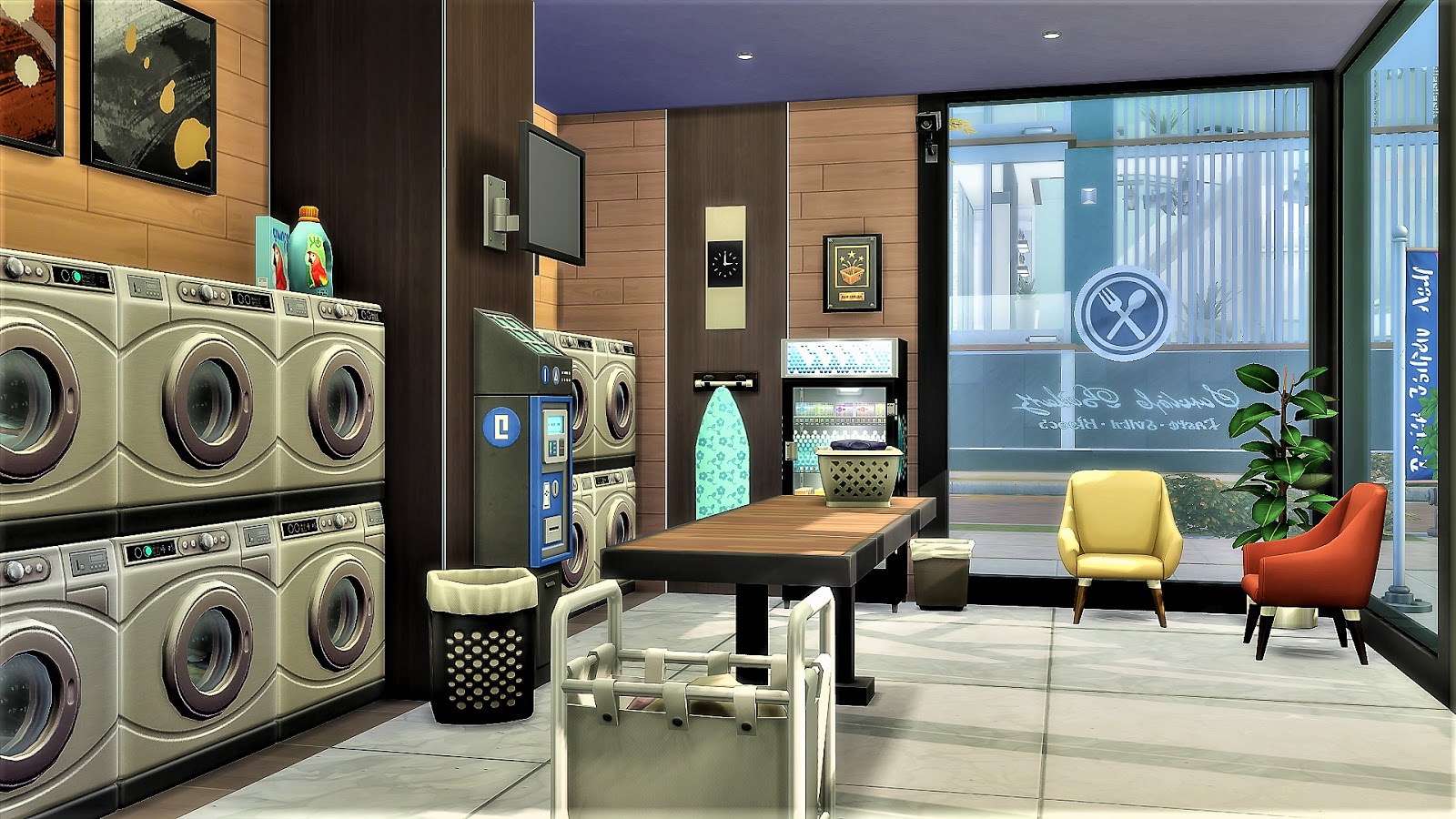 Sims 4 Coin Laundry Cafe ----- 日 式 投 币 自 助 洗 衣 店 (NO CC) .