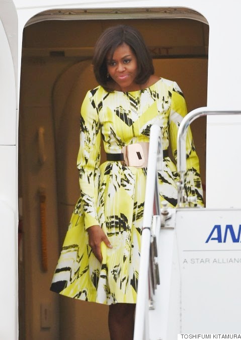 o MICHELLE OBAMA 570 Michelle Obama stuns in floral Kenzo dress as she arrirves Japan