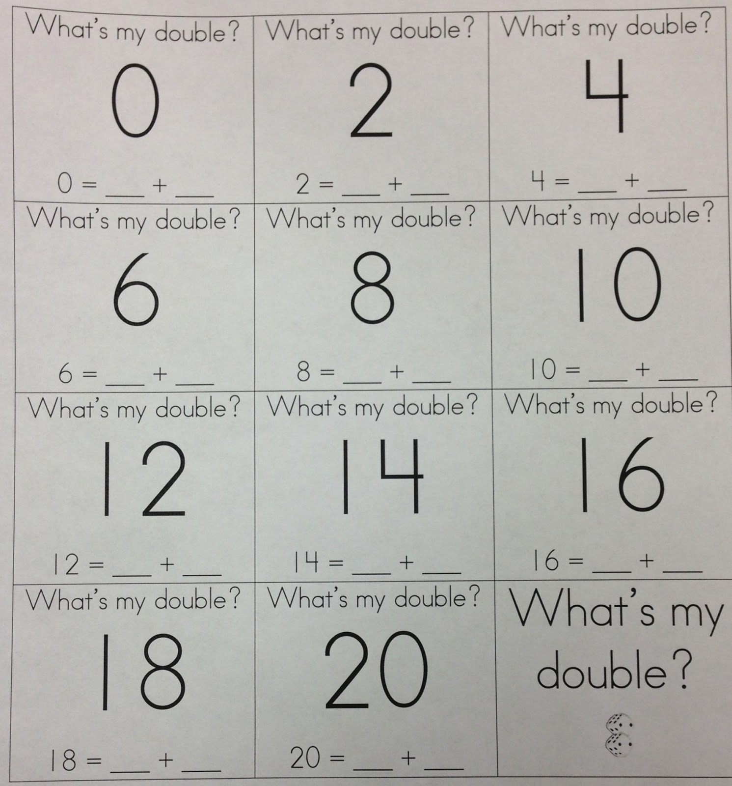 June Mathes' MathExtravaganza What's My Double (addition)