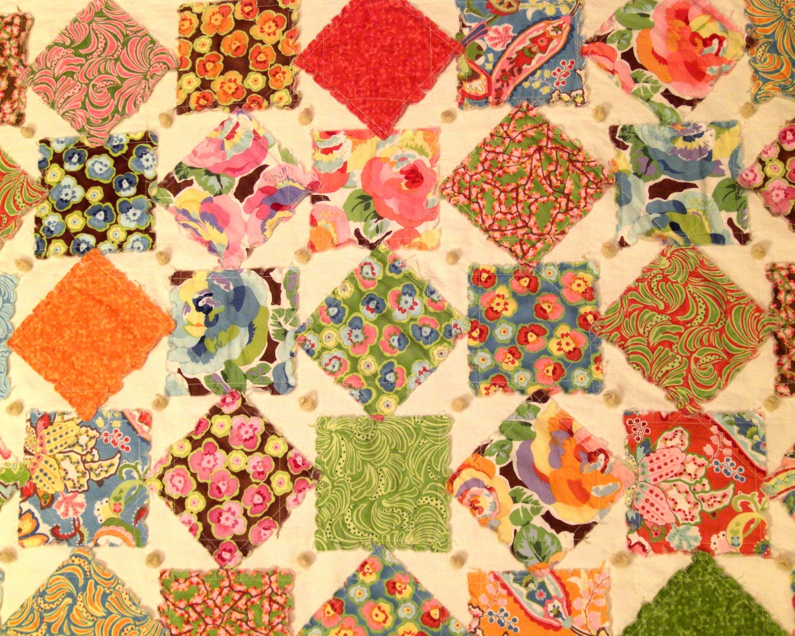 Selvage Blog Modern RawEdge Quilt Tied With Wool