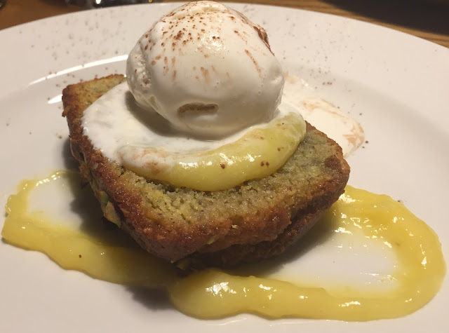 Warm almond, pistachio & lemon loaf with white chocolate ice-cream Warm almond, pistachio & lemon loaf with white chocolate ice-cream