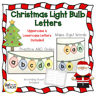 Christmas Light Bulb Letters, sight words, alphabetical order