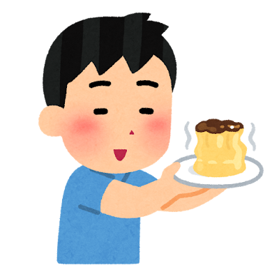 プリンを揺らす子供のイラスト