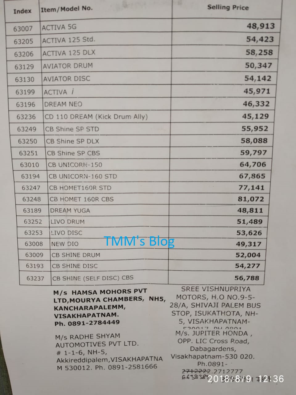 csd bike price list 2018