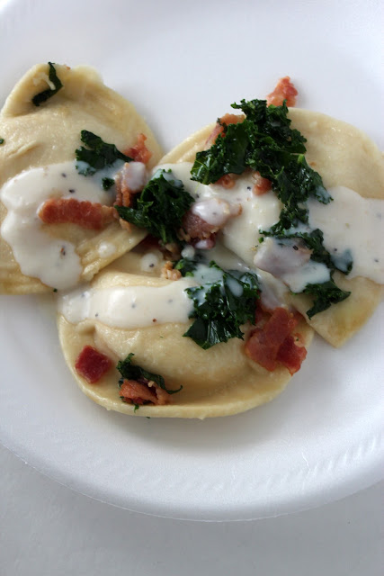 This Easy Pierogies with Bacon and Kale in Cream Sauce takes just minutes to whip up!