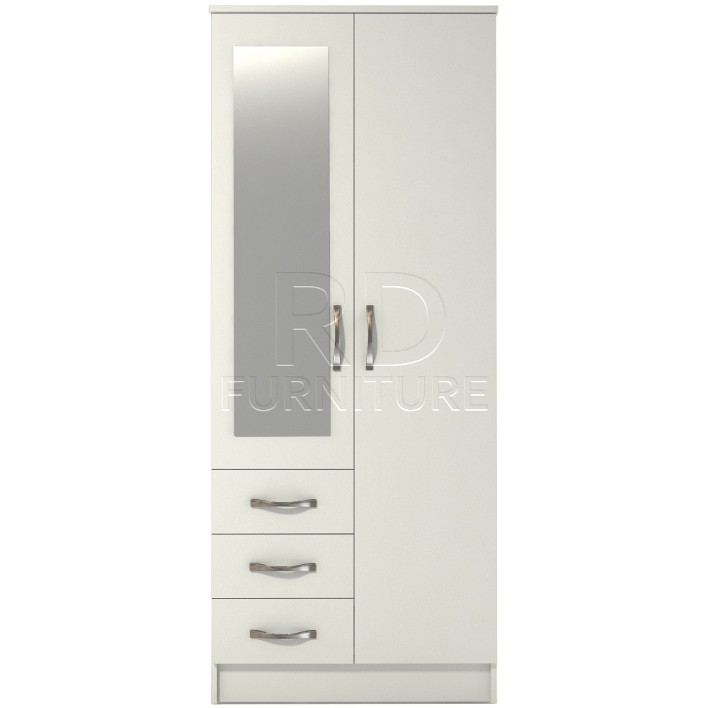 Classic 2 Door 3 Drawer Combi Short Mirrored Wardrobe White Finish Classic 2 Door 3 Drawer Combi Short Mirrored Wardrobe White Finish