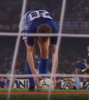 Aldo Serena places the ball on the spot before his fateful penalty kick against Argentina