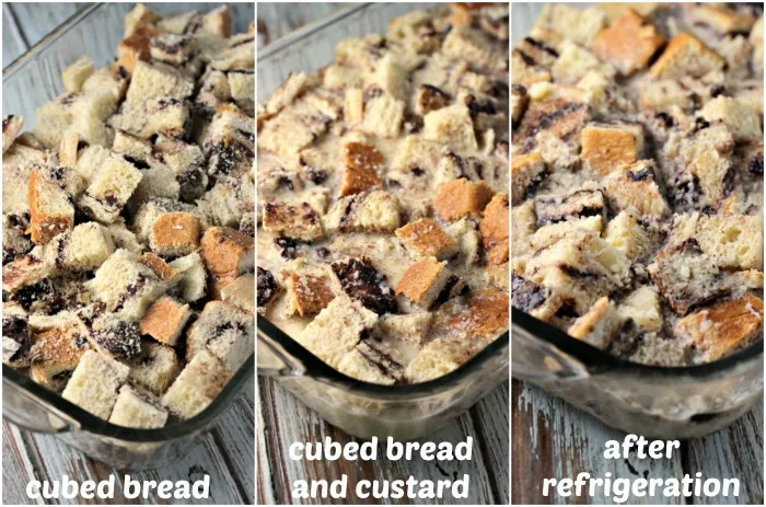 Chocolate Babka Bread Pudding | by Renee's Kitchen Adventures - Easy dessert recipe for bread pudding made with Chocolate Babka Bread full of chocolate and walnuts then drizzled with a sweet vanilla sauce #RKArecipes 