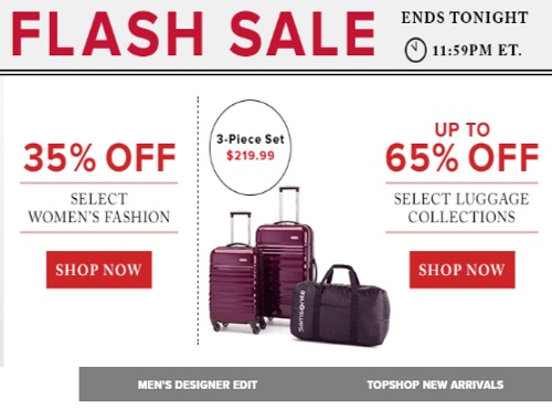 Hudson's Bay Flash Sale Up To 65% Off Luggage + 35% Off Women's Fashion Hudson's Bay Flash Sale Up To 65% Off Luggage + 35% Off Women's Fashion