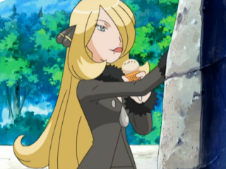 Pokémon Sinnoh anime Champion Cynthia licking ice cream cone