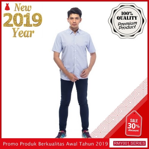 RMY161A29 Ar89 Kemeja Printing Kotak Keren Kecil Biru BMGShop