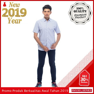 RMY161A29 Ar89 Kemeja Printing Kotak Keren Kecil Biru BMGShop