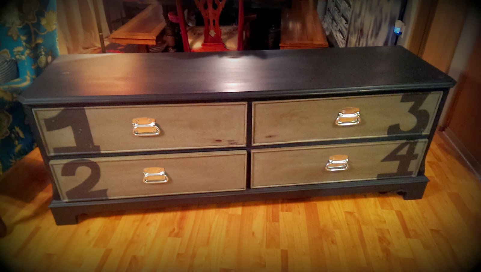 Eight Crusty Brushes Dressers re purposed into tv stands