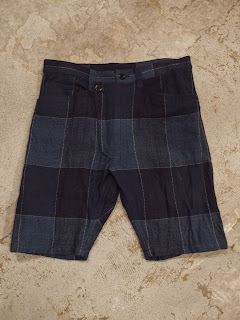 ts(s) Slant Fly Front Work shorts Block Plaid Linen Cotton Dobby Cloth