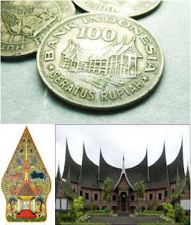 Rumah Gadang khas Sumatera Utara dan Wayang objek gambar uang