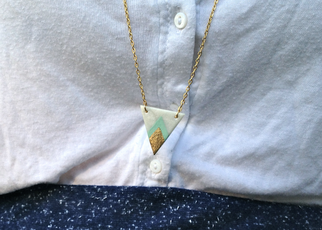 Handmade polymer clay gold mint chevron necklace
