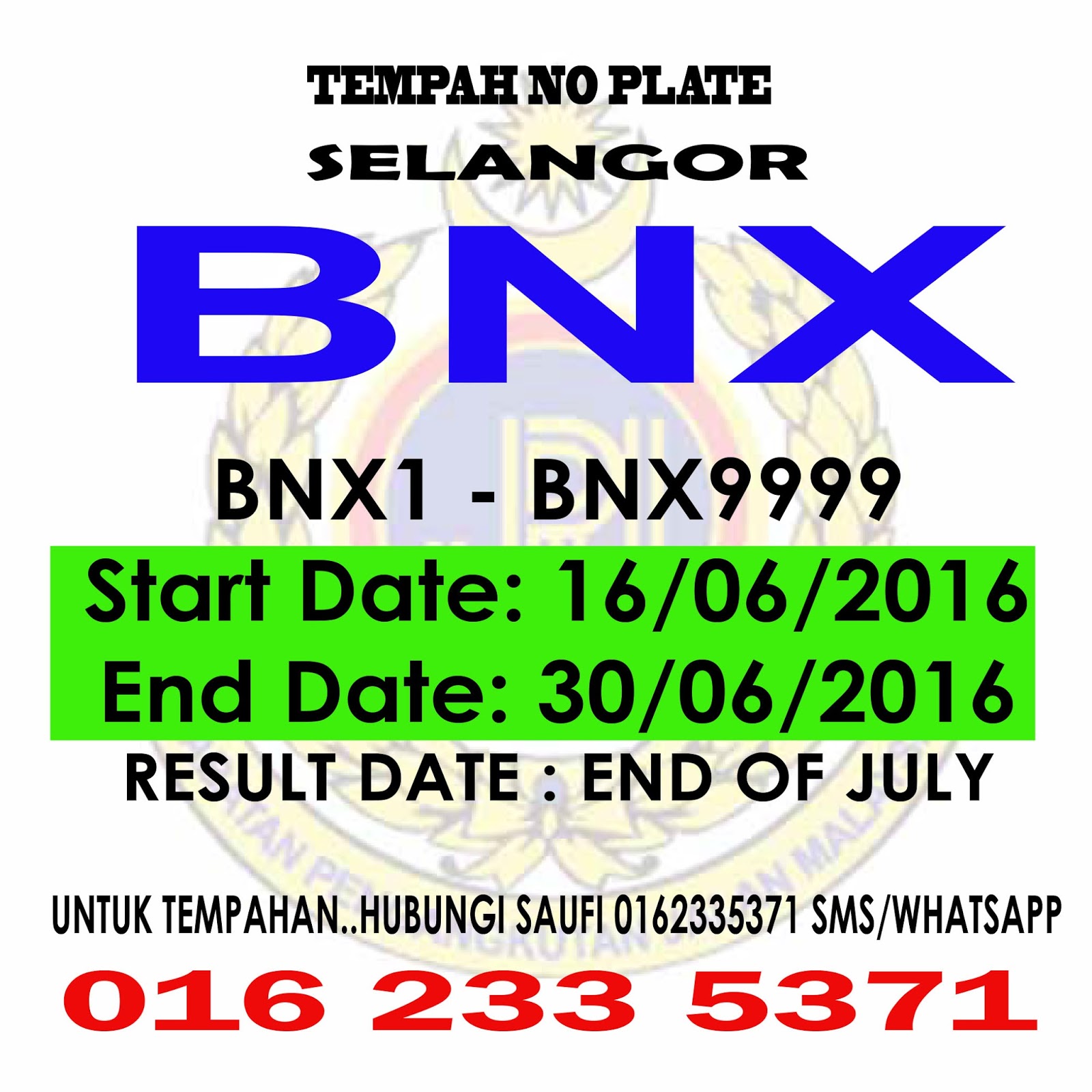 tempah no plate baru idaman anda (tender) atau beli no plate (running