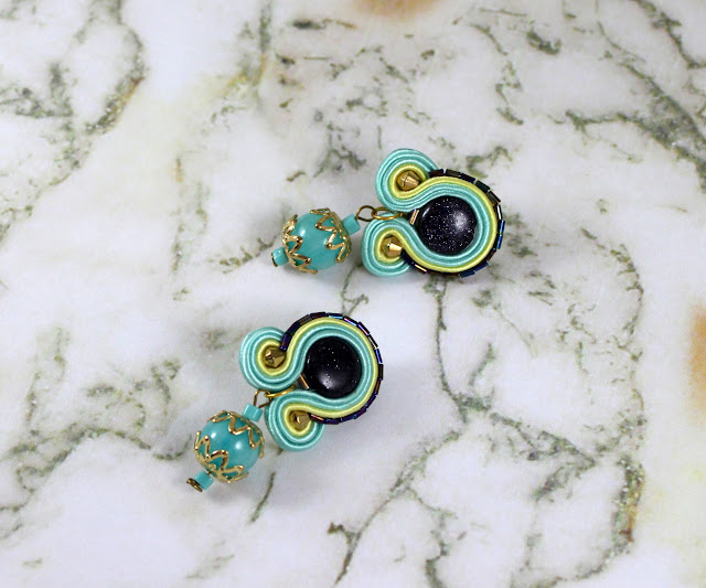 tropical summer colours, soutache earrings, small, handmade colourful jewelry